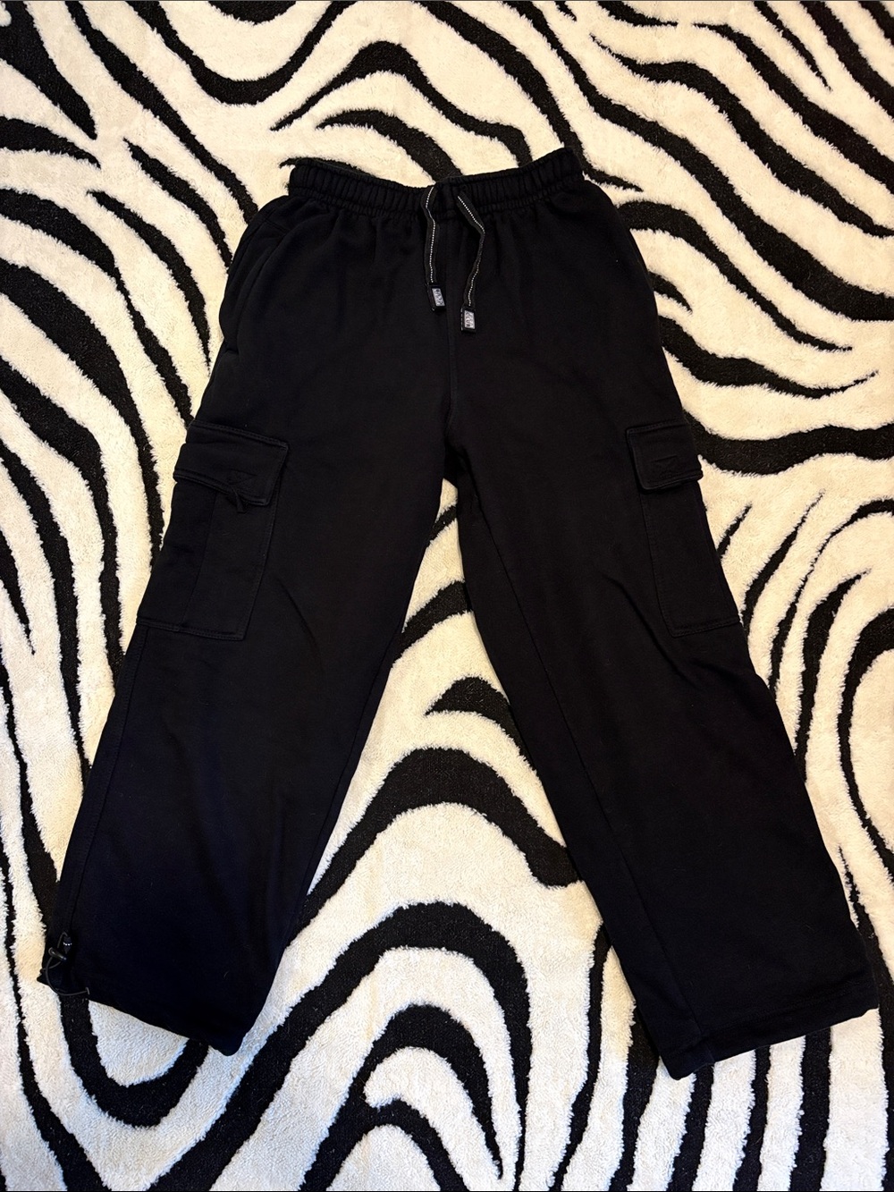 PRO CLUB Black Cargo Jogger Sweatpants with Drawstring Waist